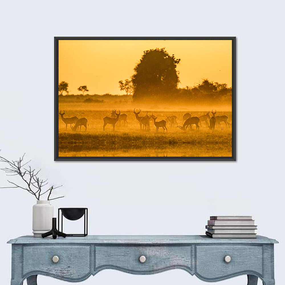 Antelope Herd at Golden Hour Wall Art in a room, landscape