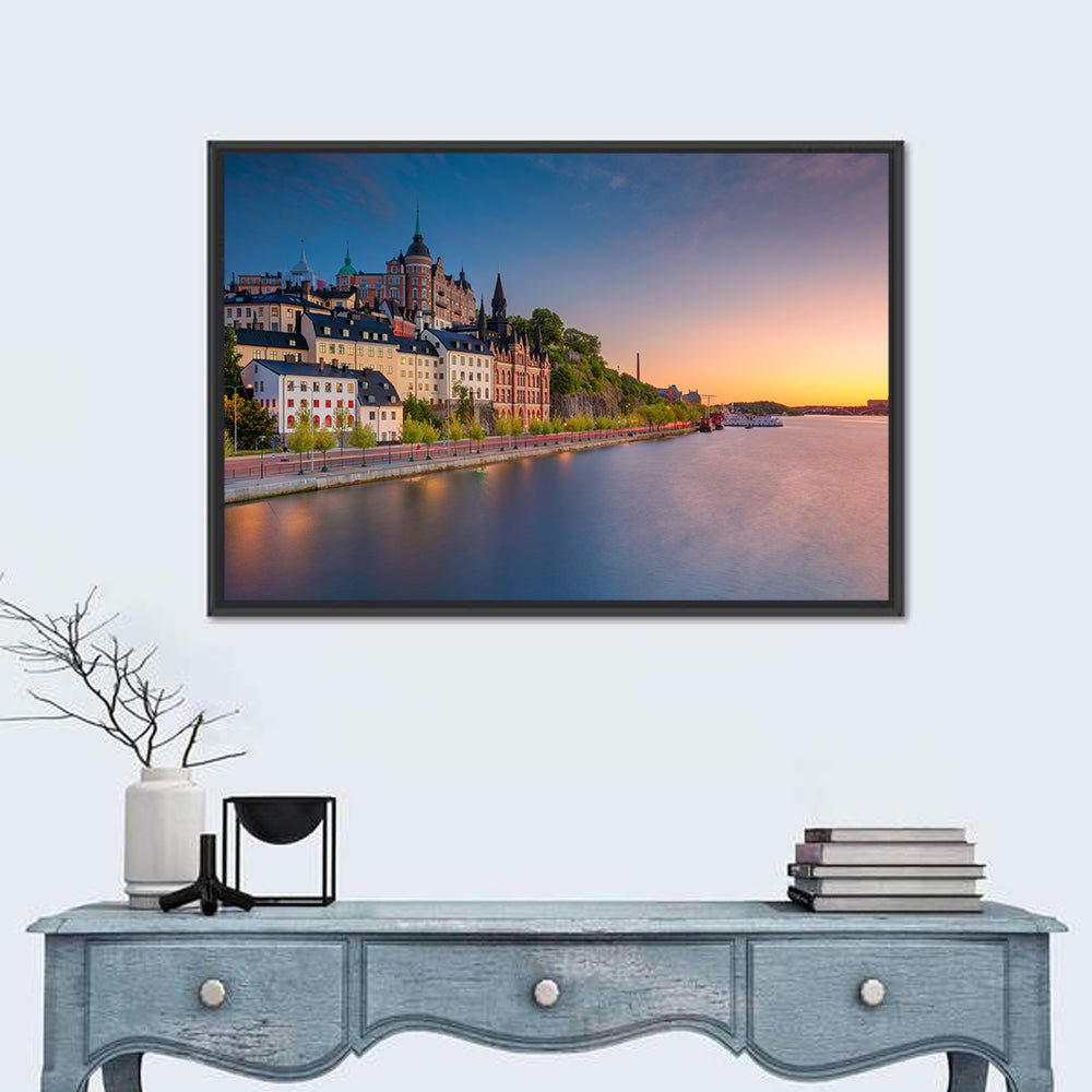 Stockholm Sunset Over Mariaberget Wall Art in a room, landscape