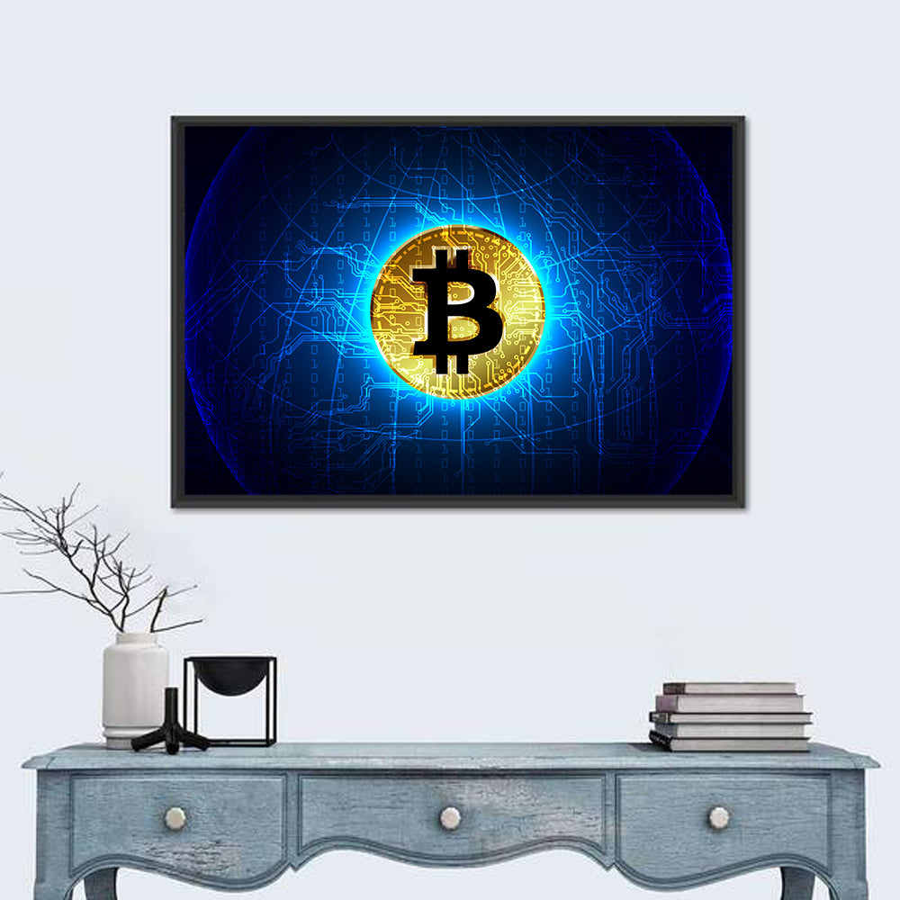 Golden Bitcoin Globe Wall Art