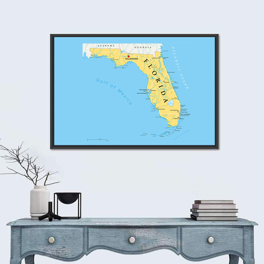 Florida Political Map, Blue and Yellow Wall Art