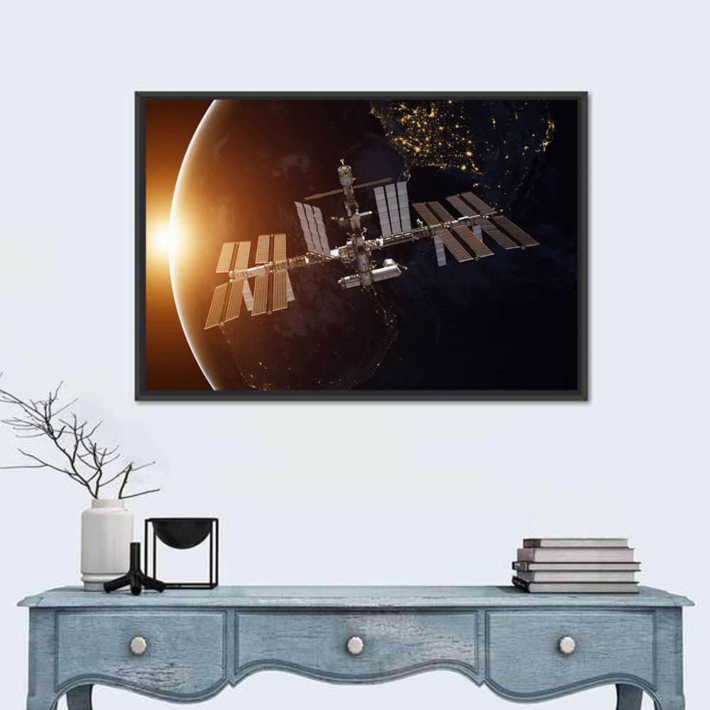 International Space Station at Sunrise Wall Art in a room, landscape