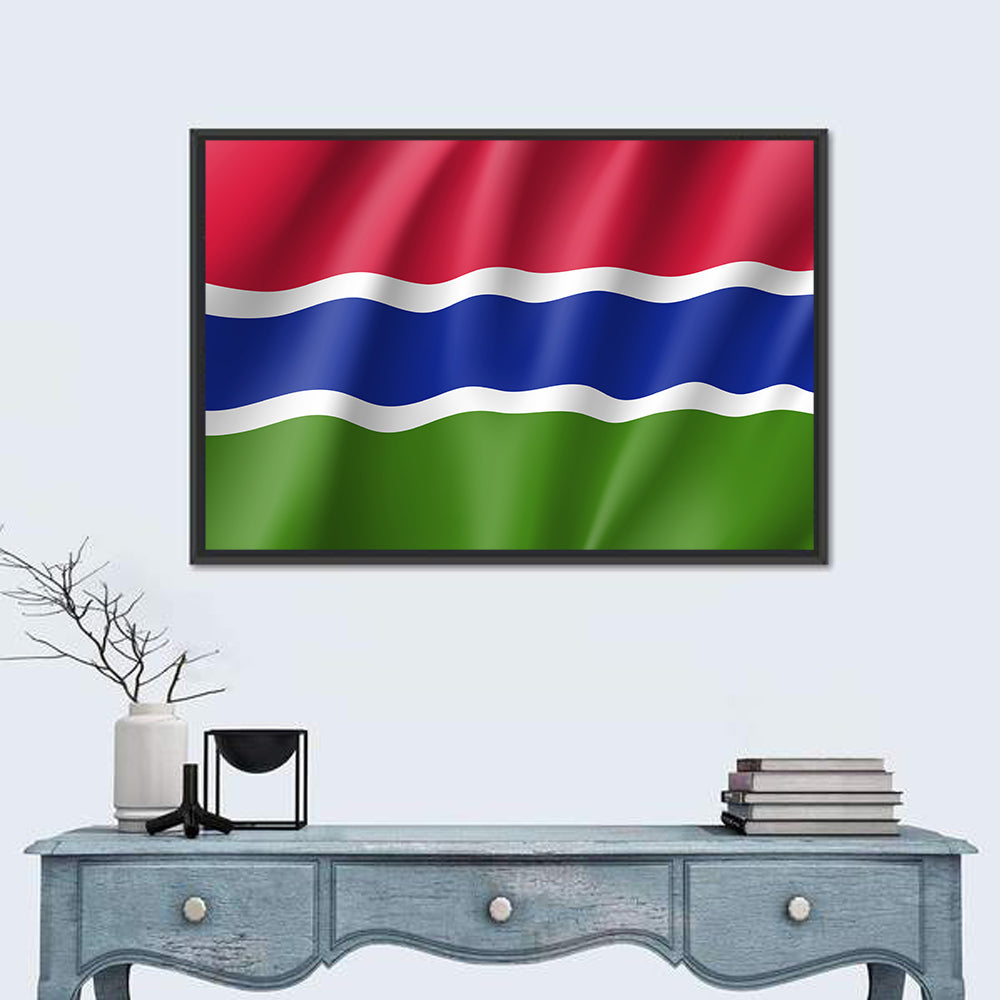 Gambia National Flag Wall Art in a room, landscape