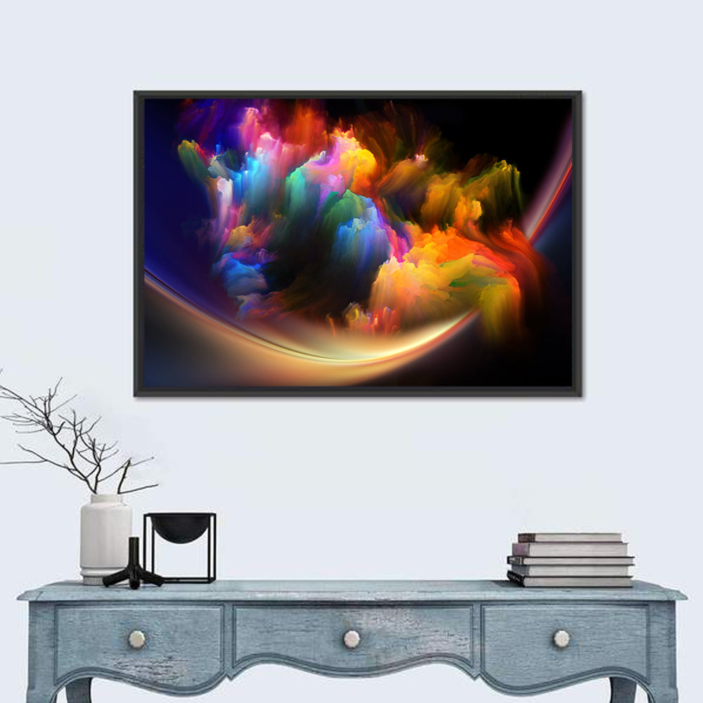 Fractal Music Nebula Wall Art in a room, landscape