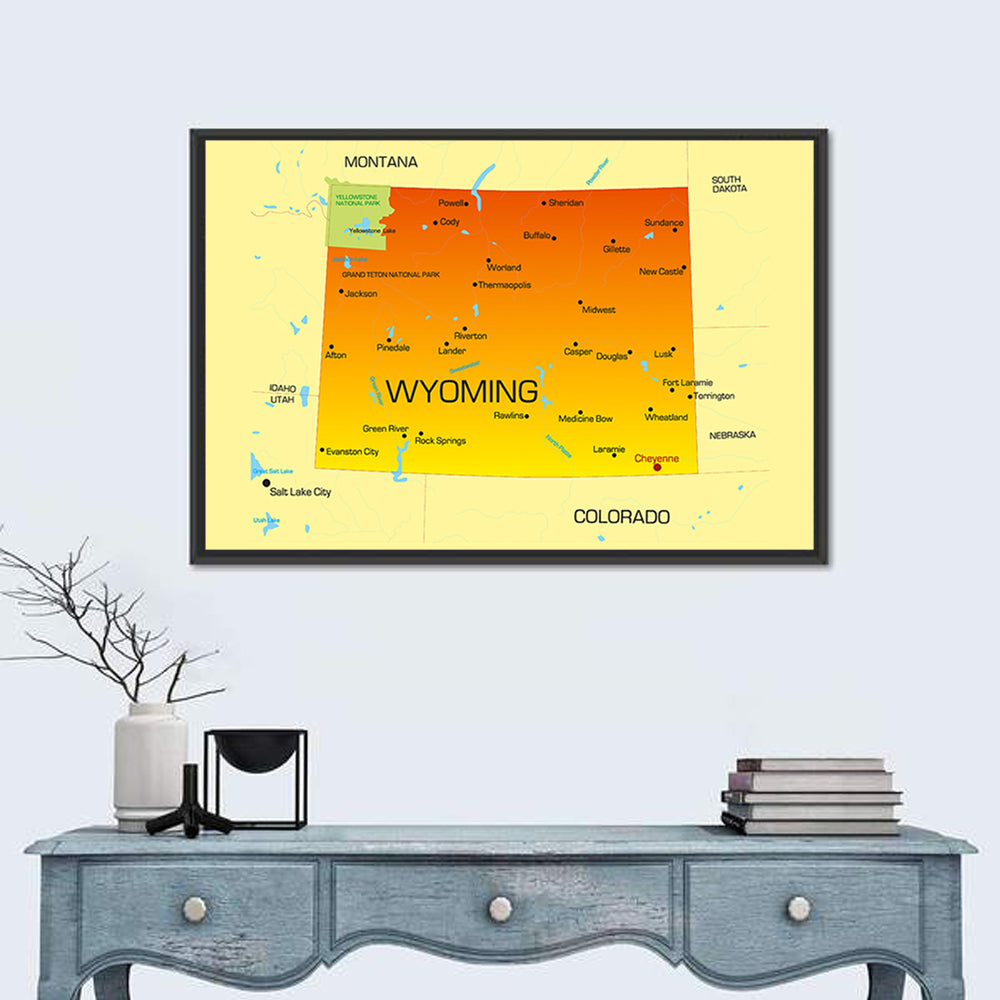 Wyoming State Map, Yellow Accent Wall Art