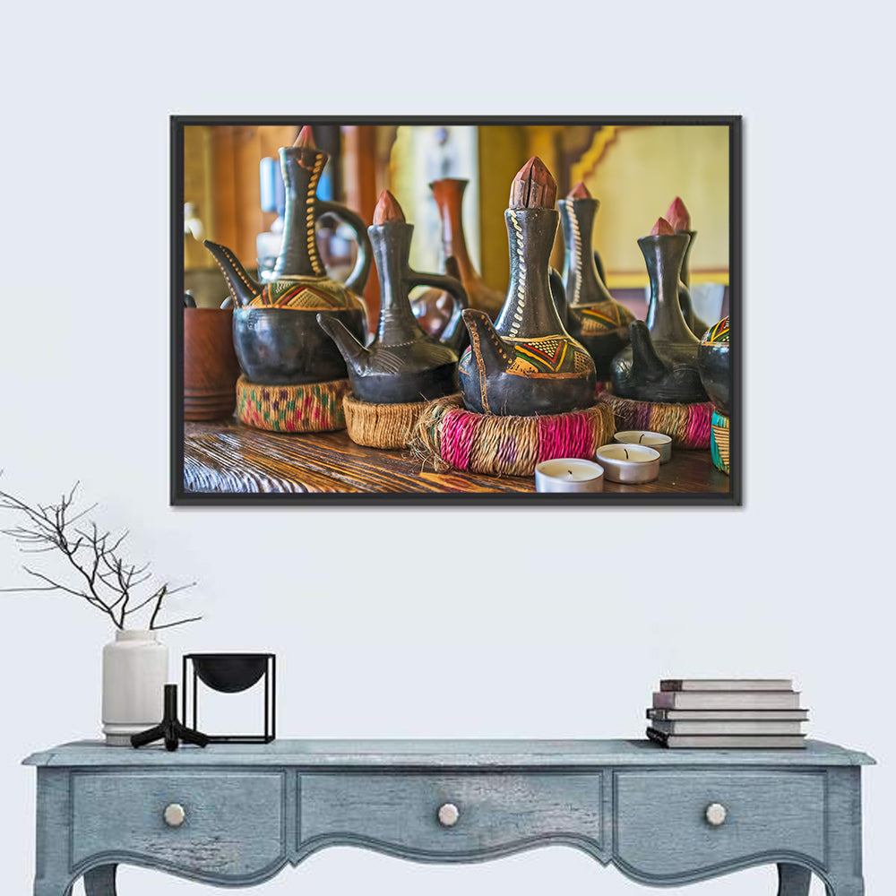 Clay Pots on African Cafe Counter Wall Art