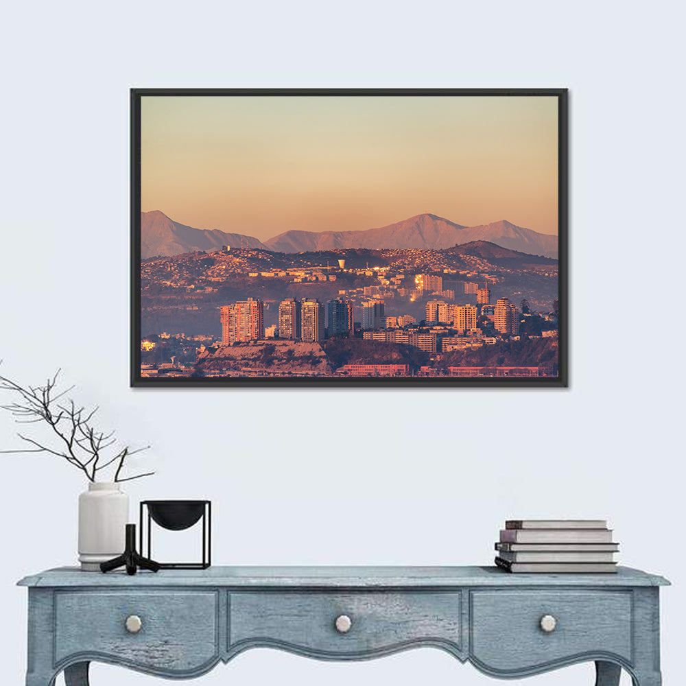Valparaiso Hills at Golden Hour Wall Art in a room, landscape
