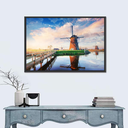 Kinderdijk Windmills at Golden Hour Wall Art