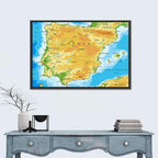 Iberian Peninsula Physical Map Wall Art