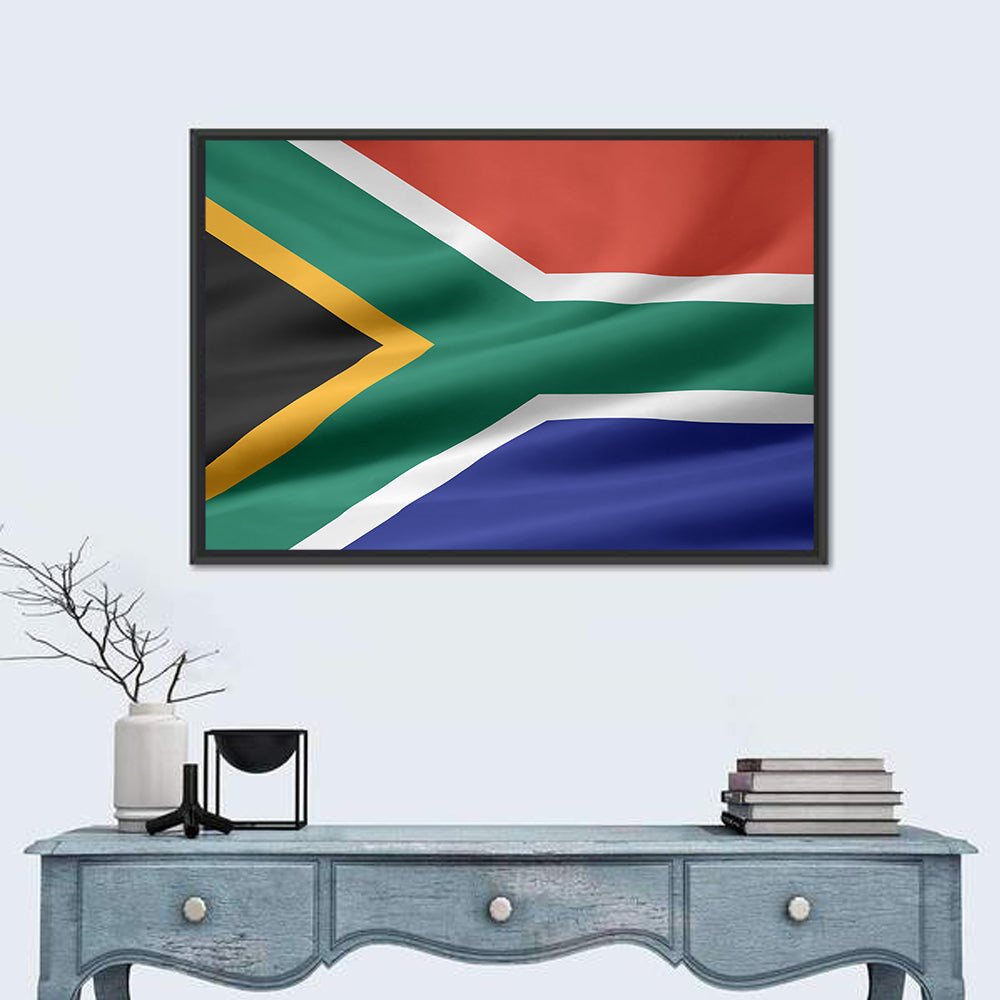 Waving South African Flag Wall Art in a room, landscape