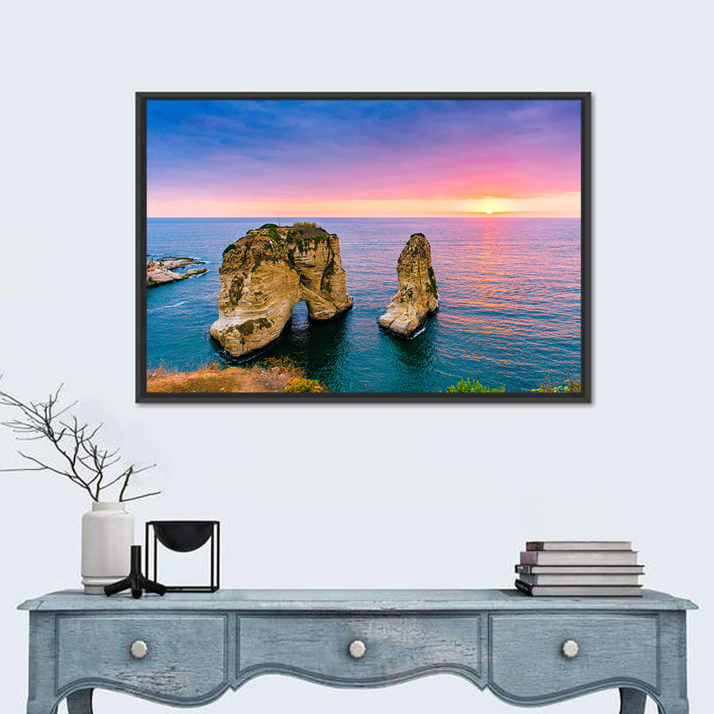 Raouché Rocks at Dusk, Beirut Wall Art in a room, landscape