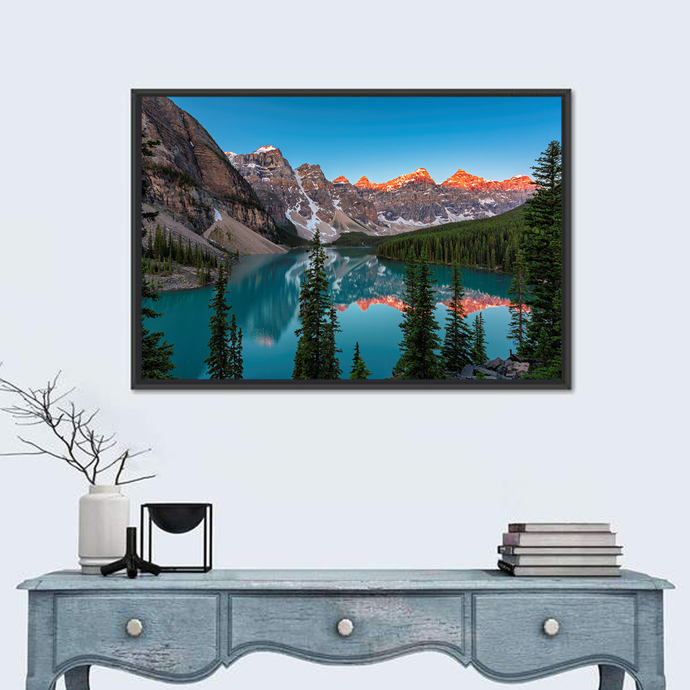 Sunrise at Moraine Lake Wall Art in a room, landscape