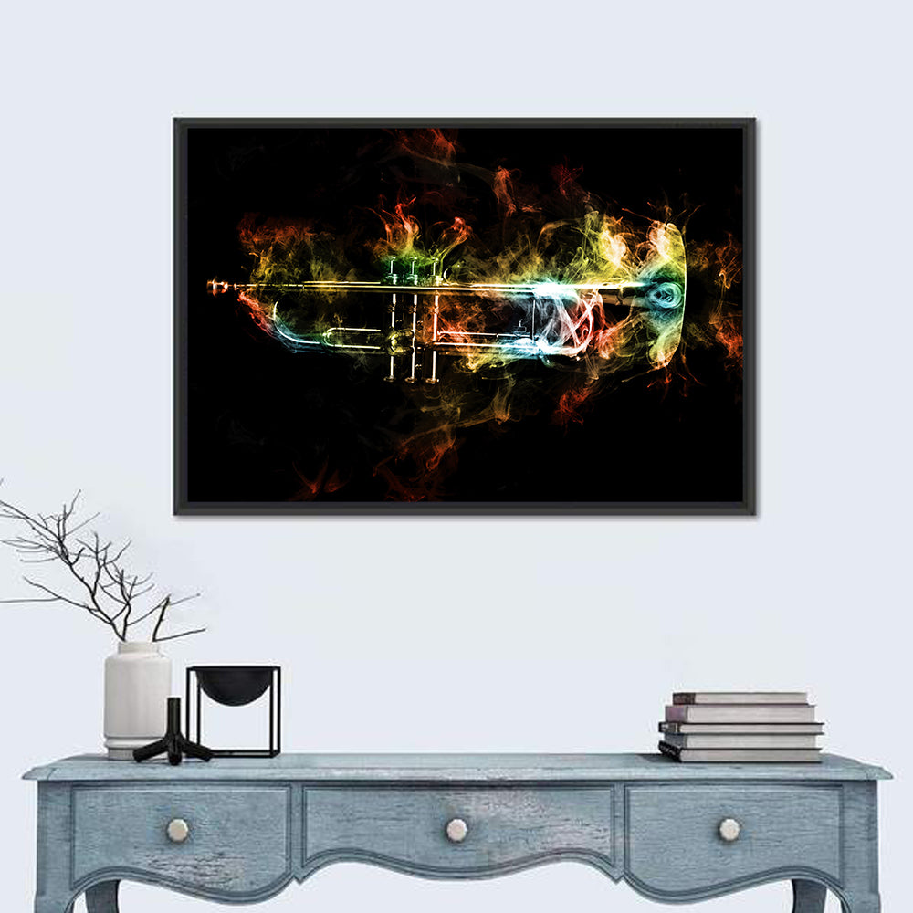 Brass Trumpet with Vibrant Smoke Wall Art