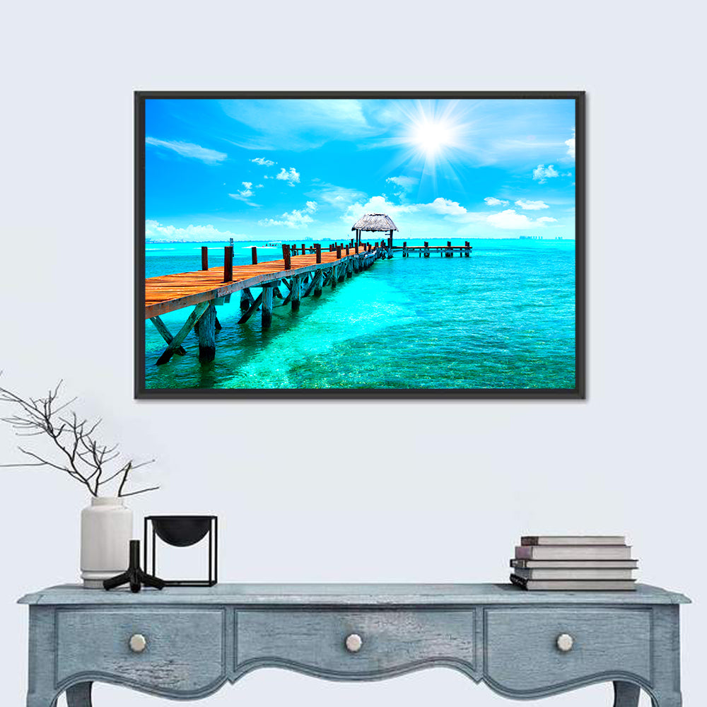 Wooden Jetty Near Cancun Wall Art in a room, landscape
