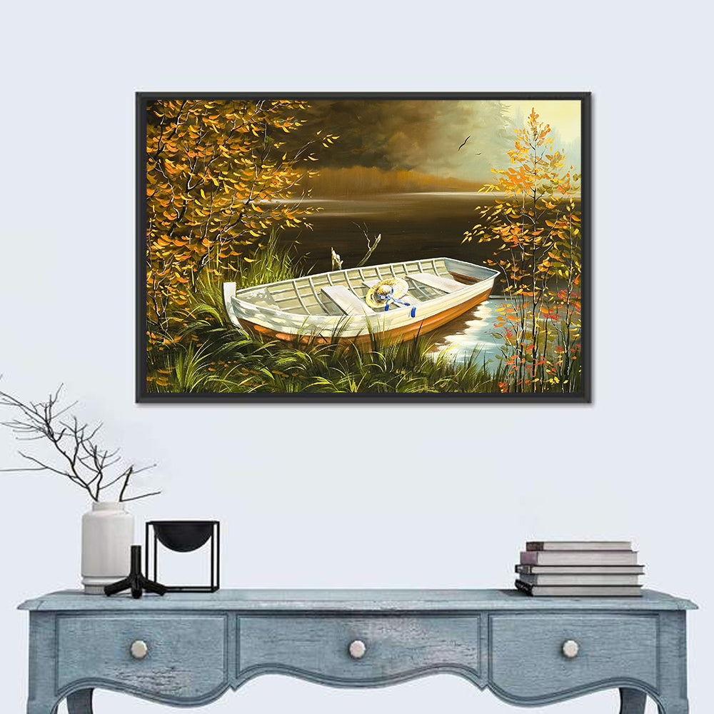 Boat On The Bank Of Lake Wall Art