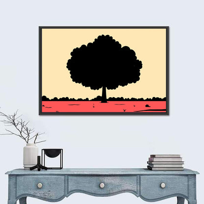 Red Horizon Tree Silhouette Wall Art