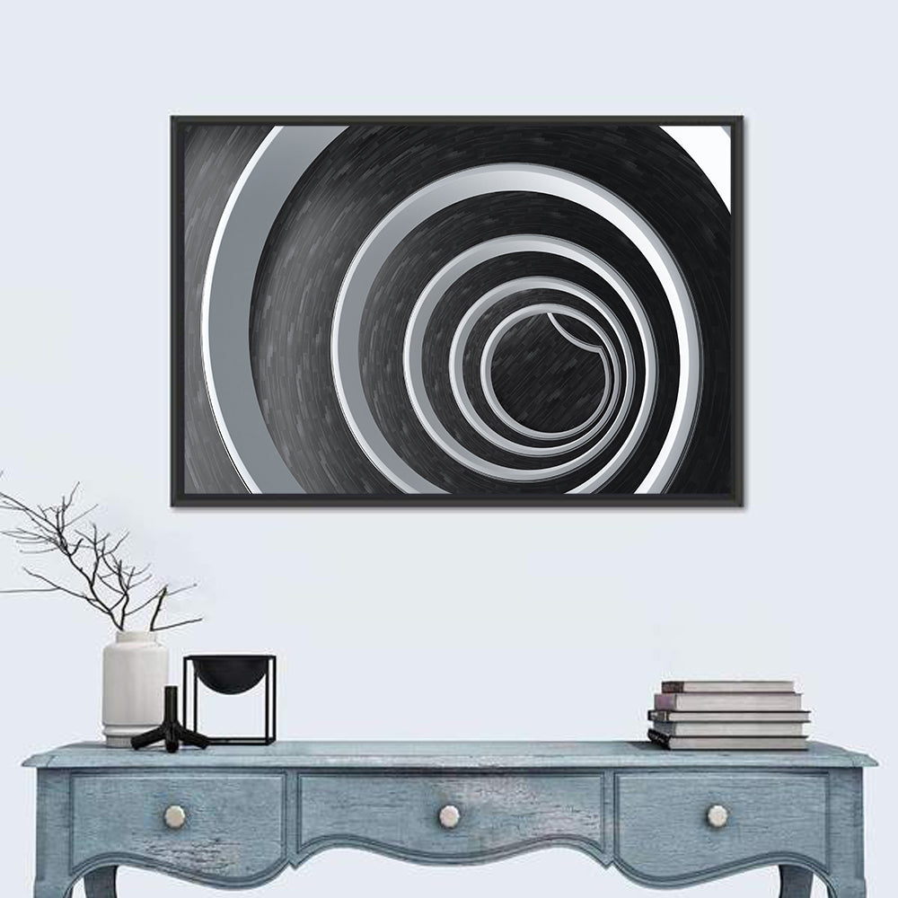 Concentric Spiral Tunnel Wall Art in a room, landscape