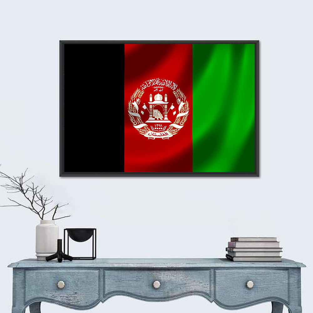Waving Flag of Afghanistan Wall Art in a room, landscape