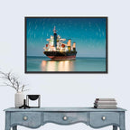 Cargo Ship Under Star Trail Sky Wall Art