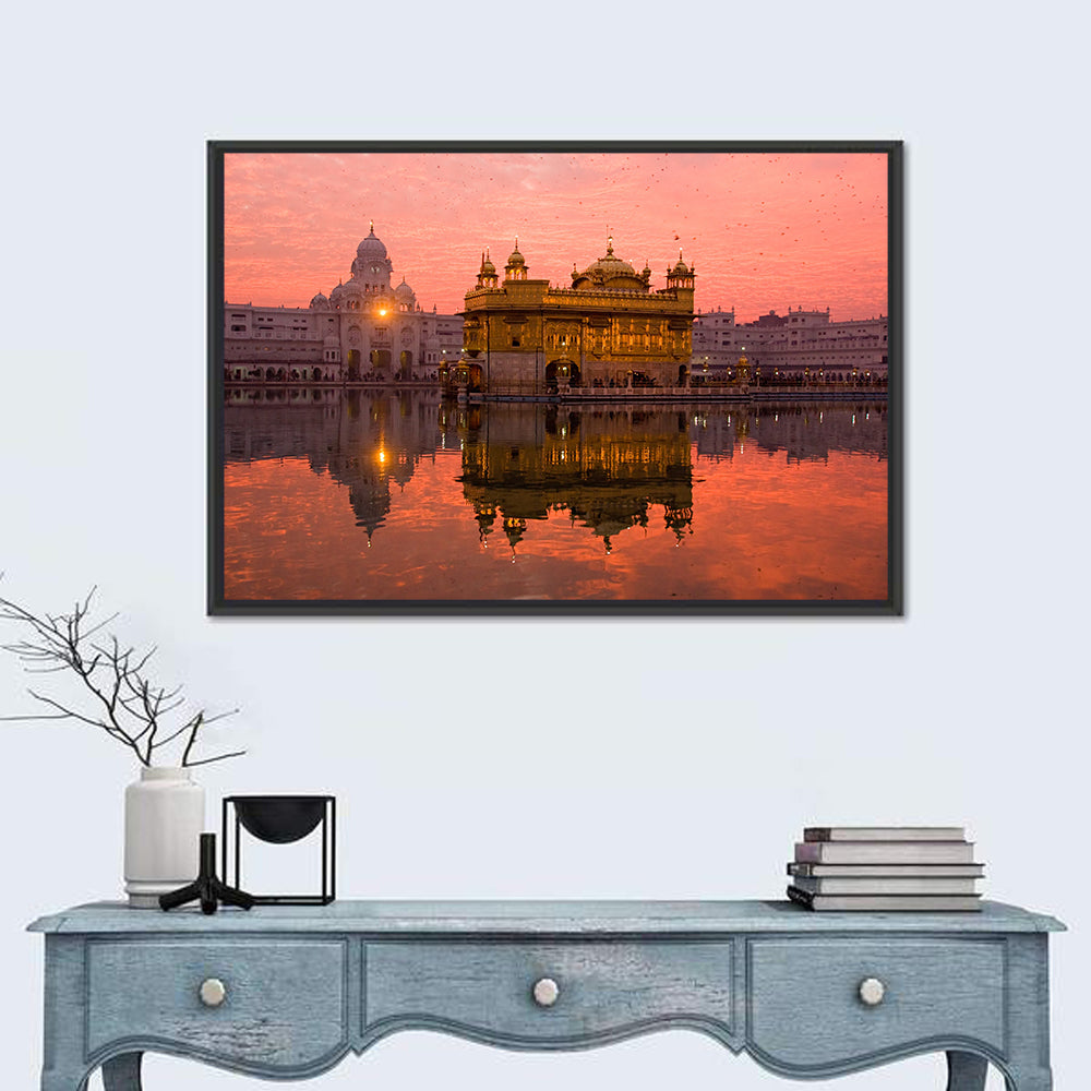 Golden Temple at Sunset, Amritsar Wall Art in a room, landscape