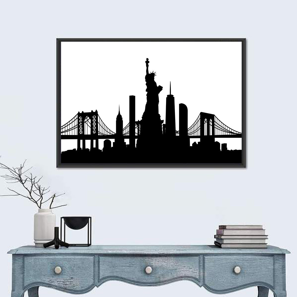 New York City Skyline Silhouette Wall Art in a room, landscape