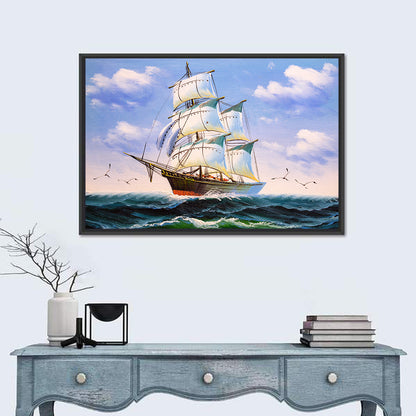 Sailing Ship with White Sails Wall Art