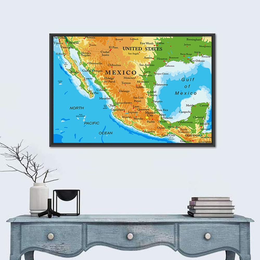 Mexico Relief Map Wall Art in a room, landscape
