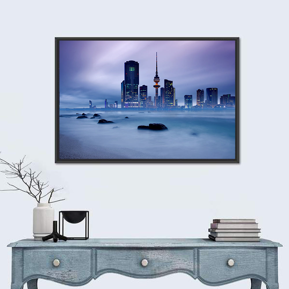 Kuwait City Skyline Wall Art in a room, landscape