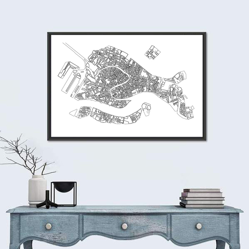 Venice Canal Map Wall Art in a room, landscape