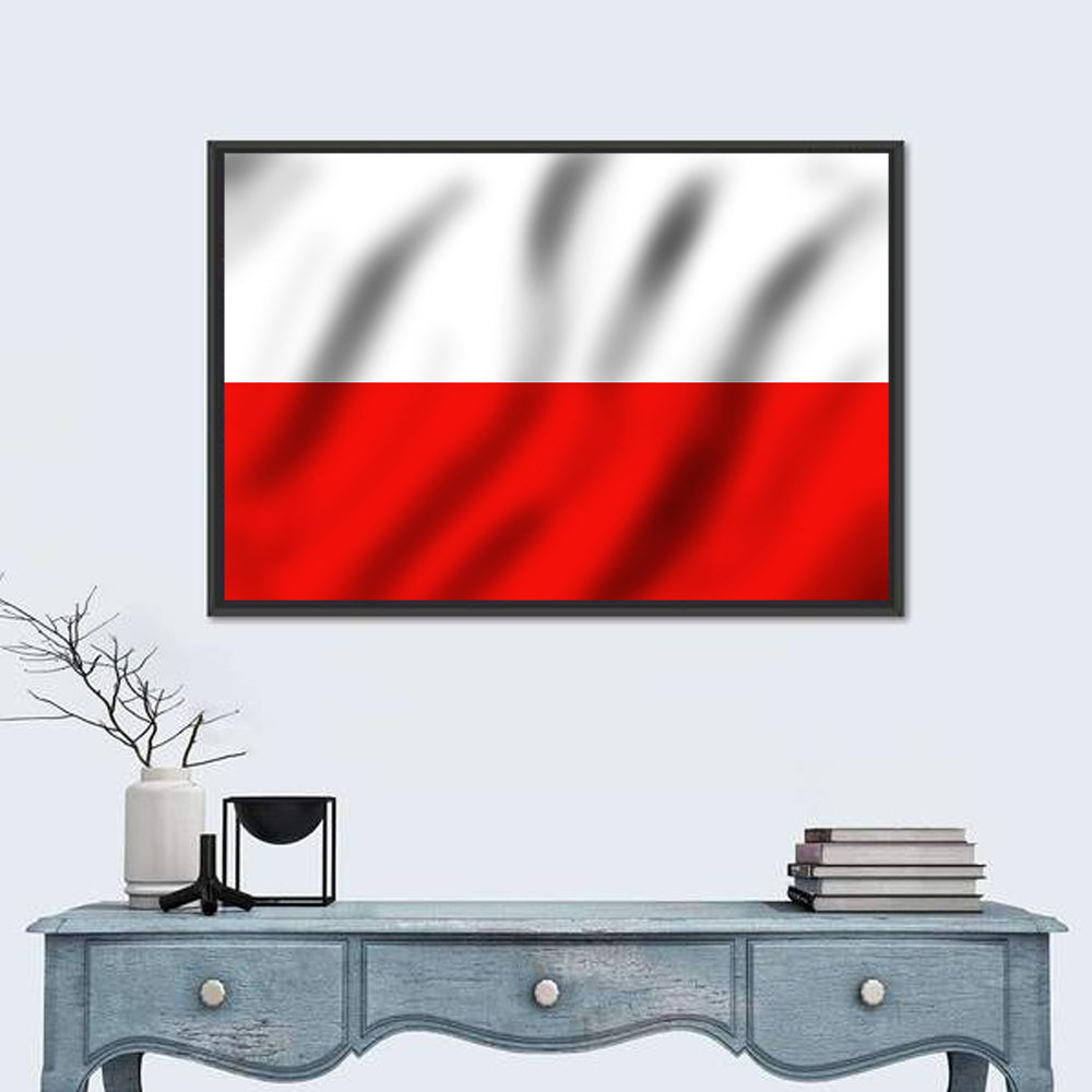 Waving Flag of Poland Wall Art in a room, landscape