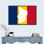 Chad Map with Tricolor Flag Wall Art