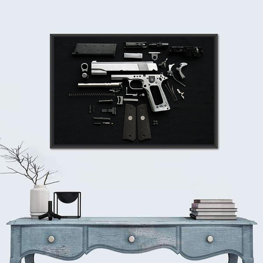 Exploded Pistol Study Wall Art in a room, landscape