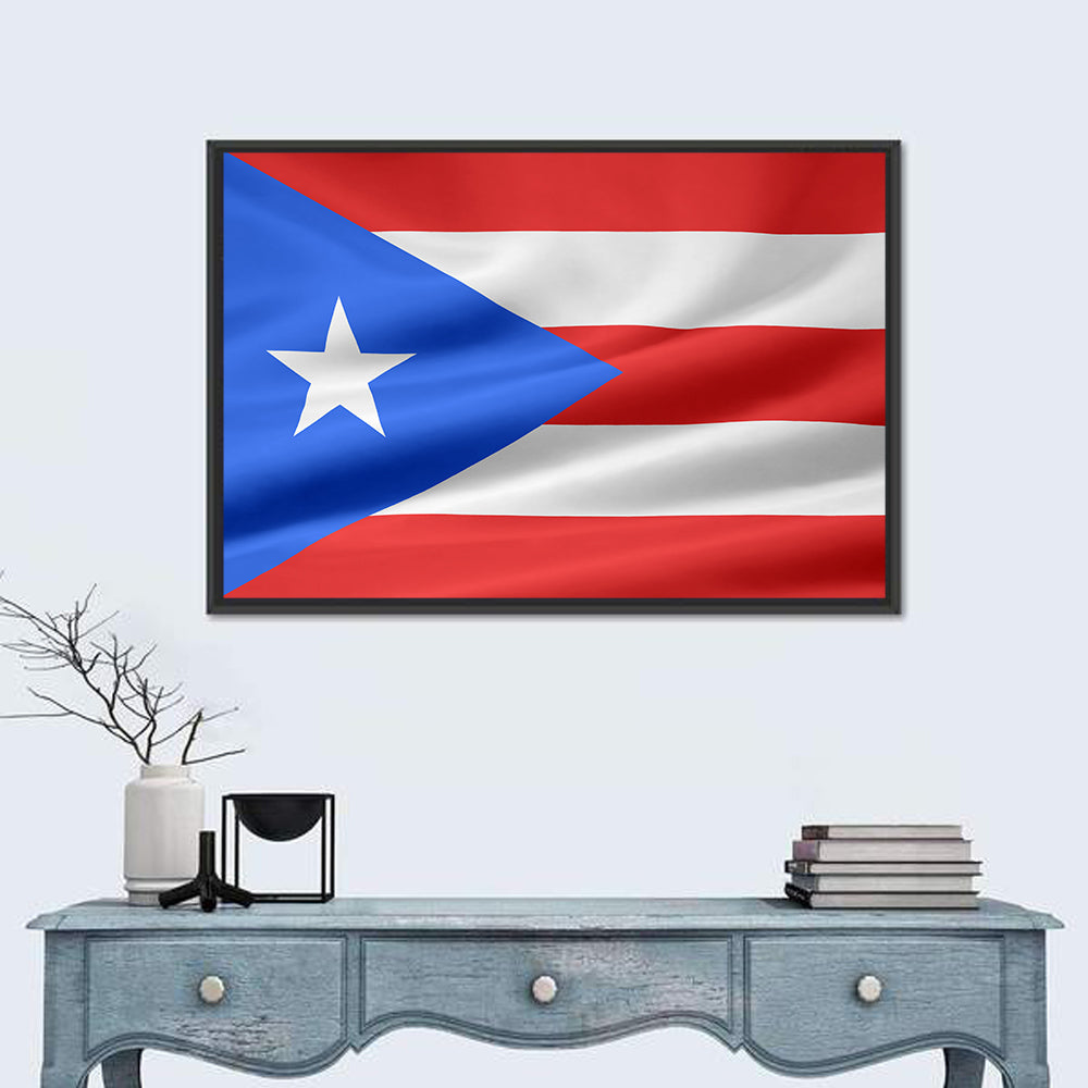 Flag of Puerto Rico Wall Art in a room, landscape