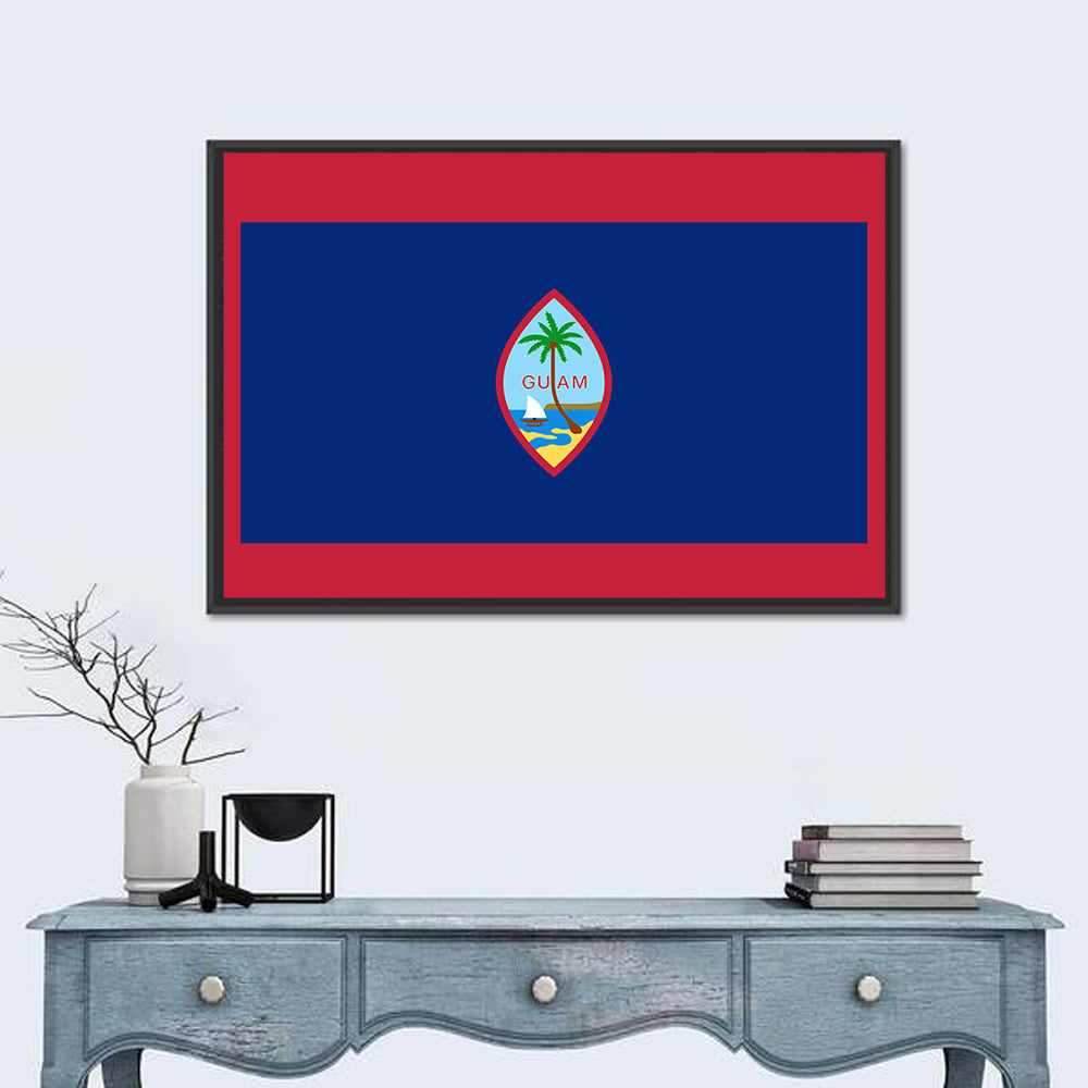 Guam Flag Emblem with Palm and Boat Wall Art