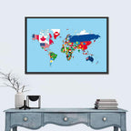 World Map with Flag Motifs Wall Art