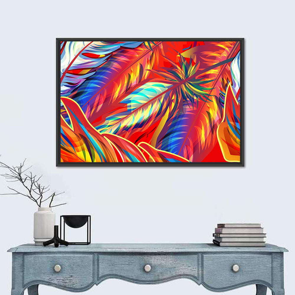 Layered Exotic Feathers Wall Art in a room, landscape