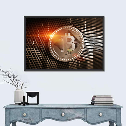 Golden Bitcoin Closeup Wall Art