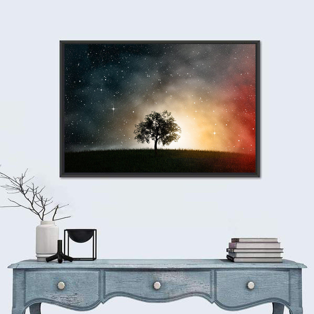 Tree Under Starry Sky Wall Art in a room, landscape