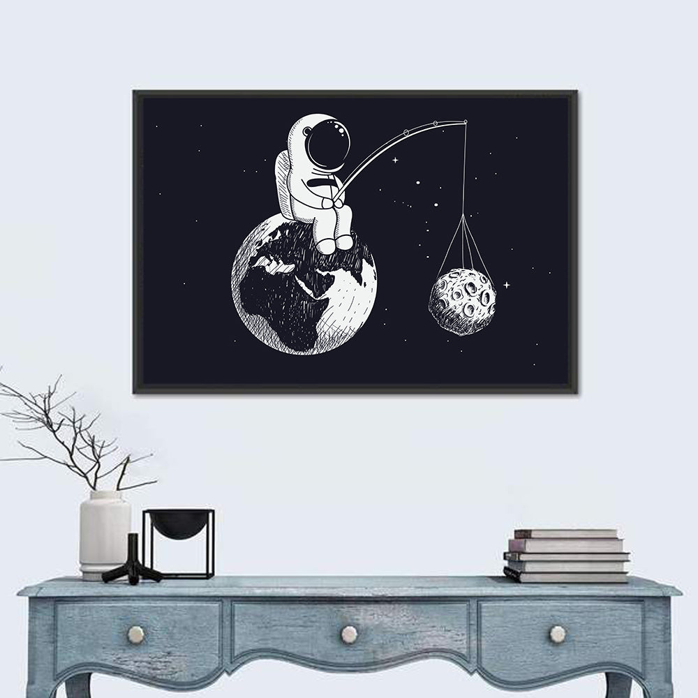 Little Astronaut Fishing the Moon Wall Art in a room, landscape