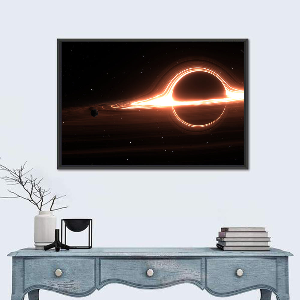 Planet Orbiting a Giant Black Hole Wall Art in a room, landscape