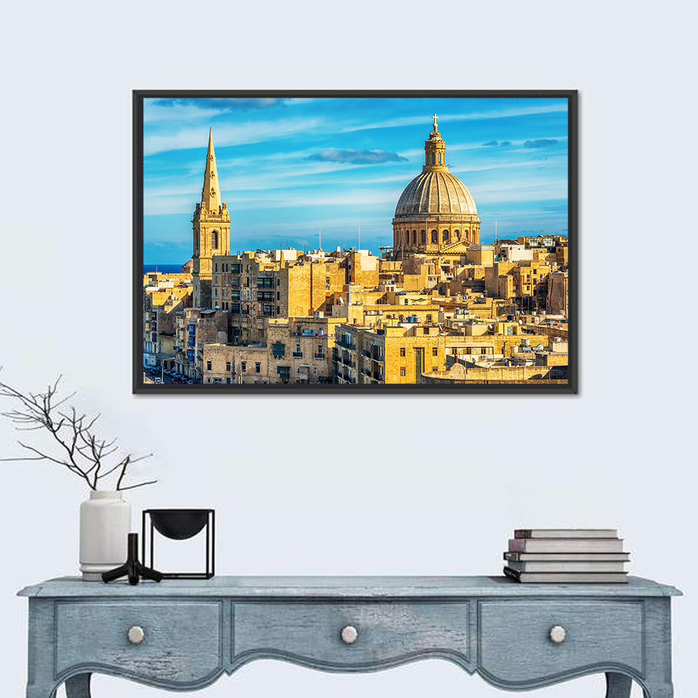 Valletta Skyline with Dome and Spire Wall Art in a room, landscape