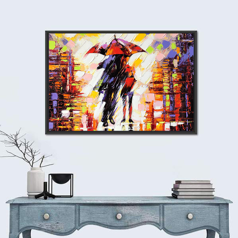 Couple Under Red Umbrella Wall Art