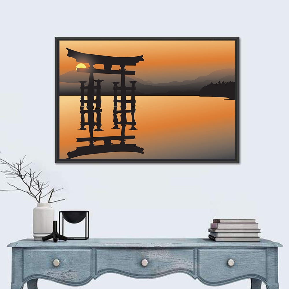 Asian Lake With Sunset Wall Art