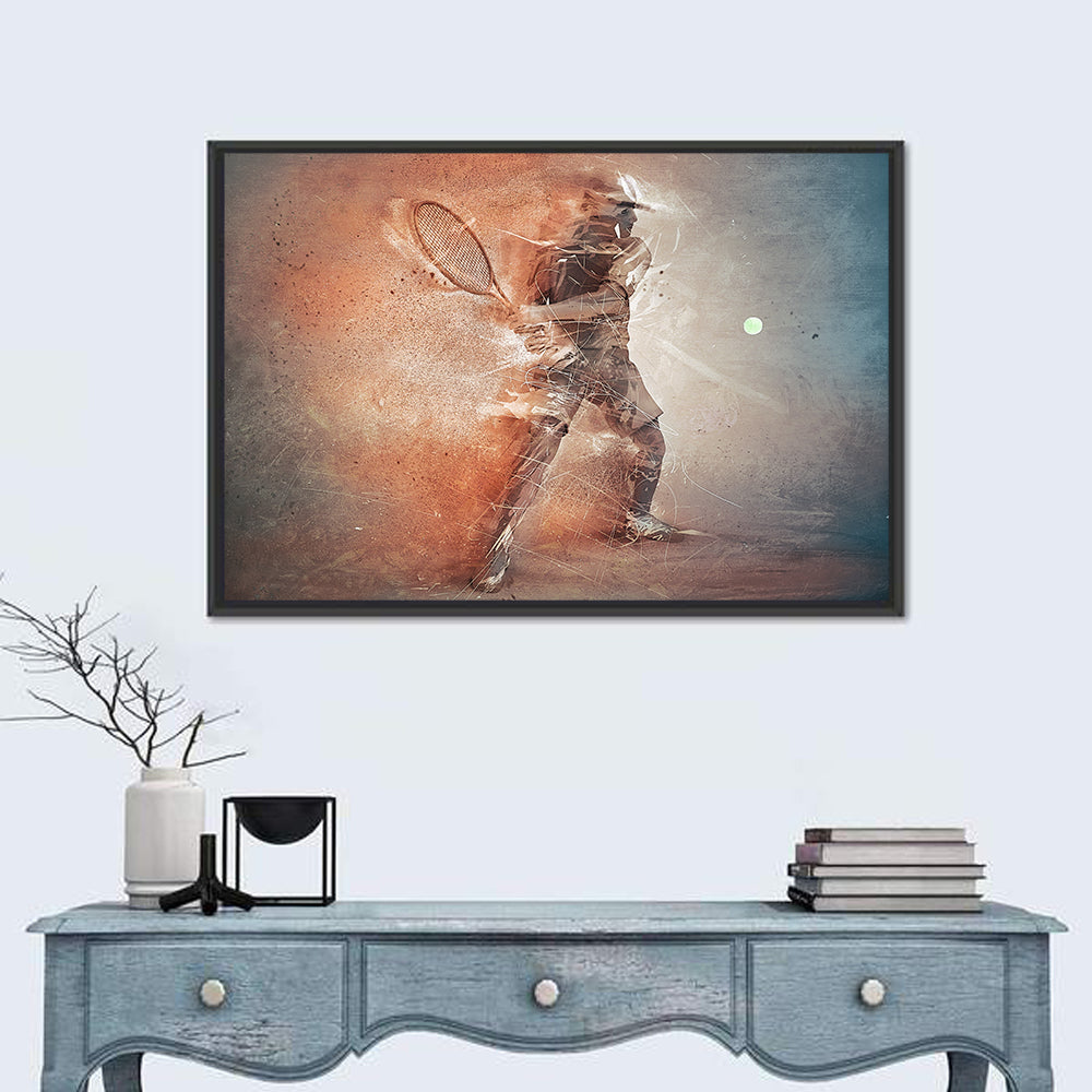 Tennis Player in Motion Wall Art in a room, landscape