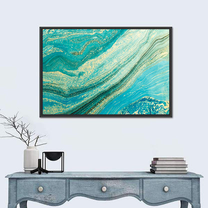 Teal Marble Swirl with Gold Veining Wall Art