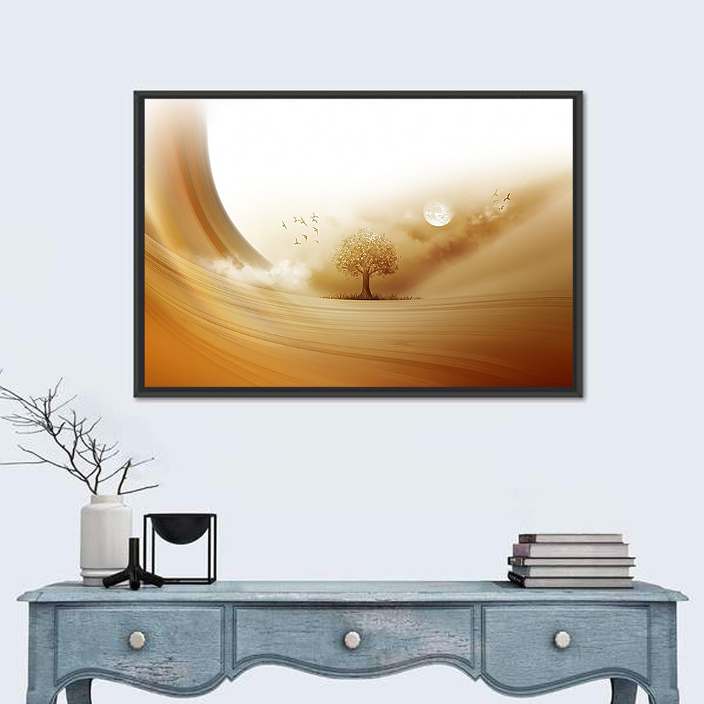 Moonlit Desert Tree Wall Art in a room, landscape