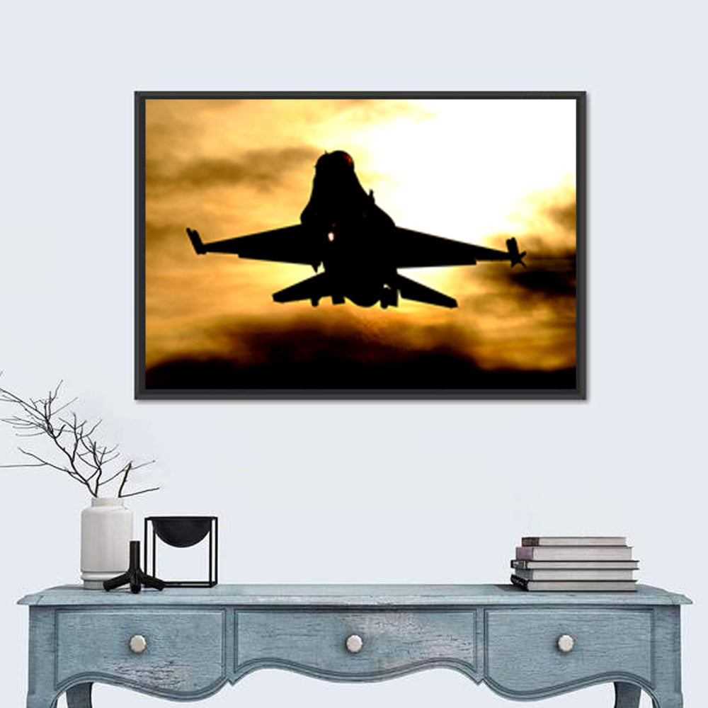 F-16 Landing at Golden Sunset Wall Art