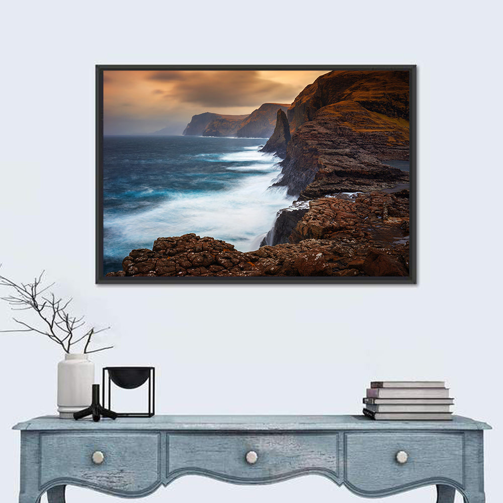 Vagar Island Coastline, Faroe Islands Wall Art in a room, landscape