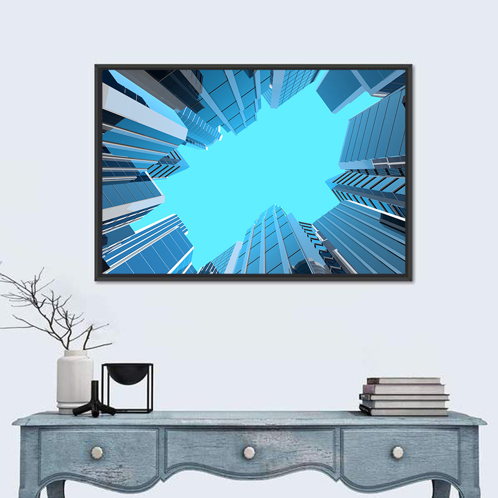 Modern Glass Skyscrapers Wall Art in a room, landscape