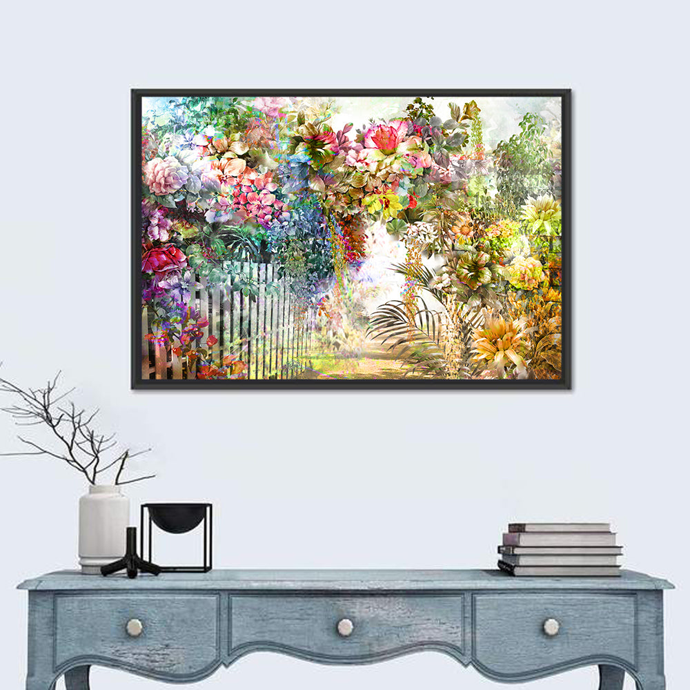Spring Garden with White Picket Fence Wall Art in a room, landscape