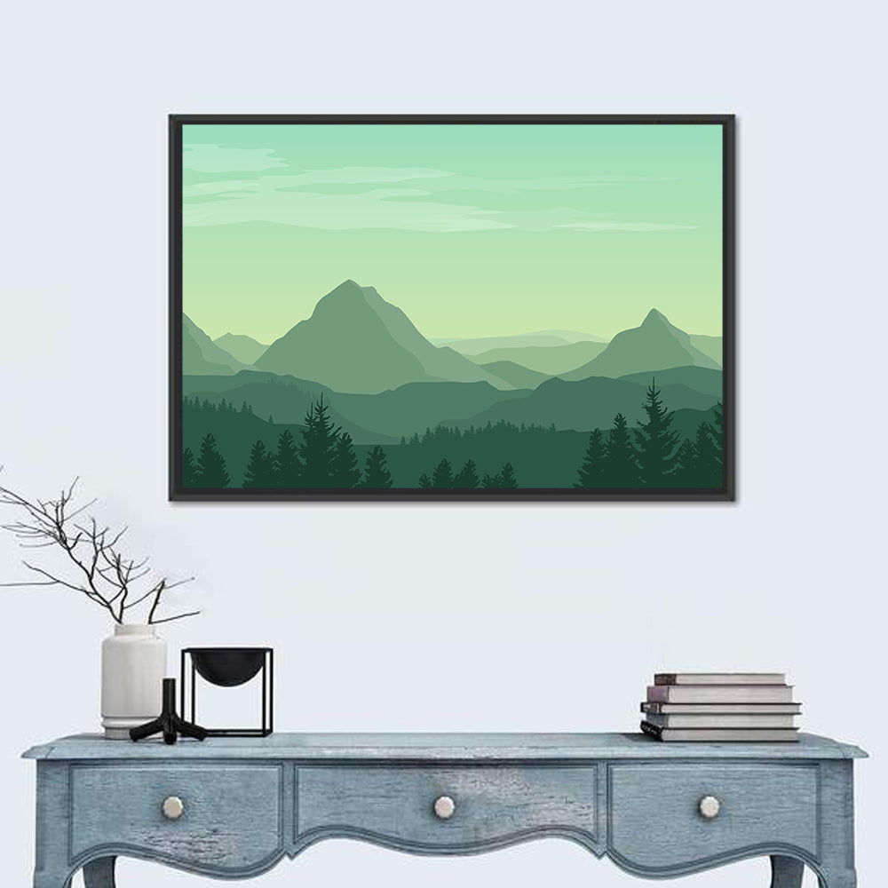 Green Mountain Silhouette Wall Art in a room, landscape